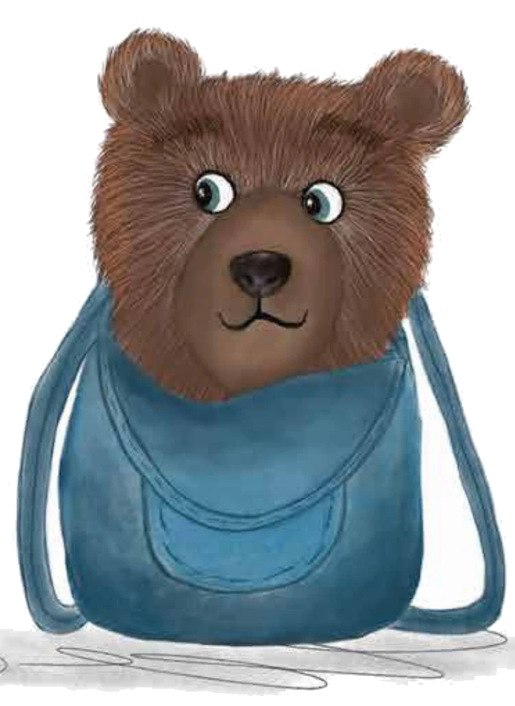 The brown bear in a backpack from Bear with Me.