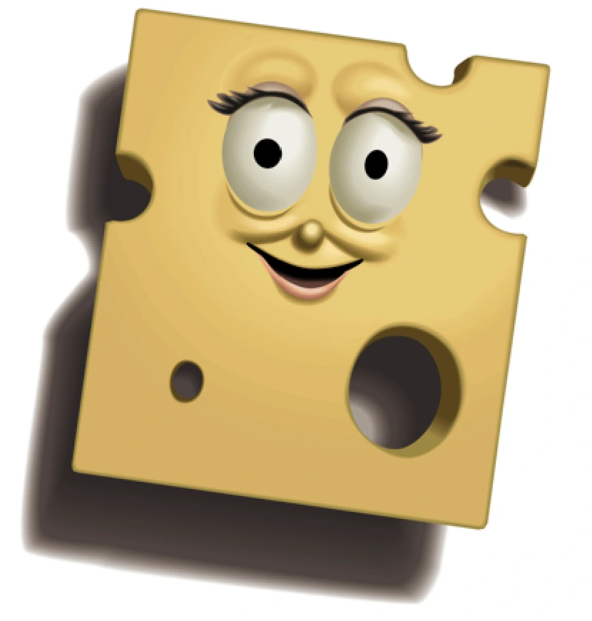 Cheese Louise, the smiling Swiss cheese character.